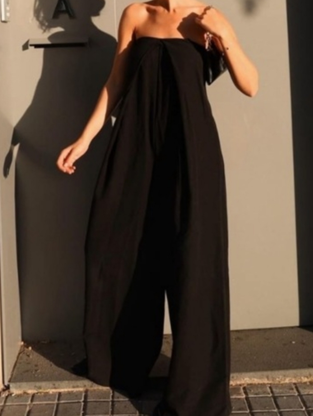 ZARA Black Strapless Wide-Leg Jumpsuit Size S